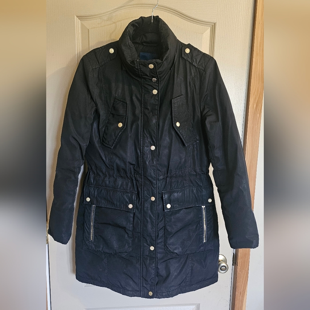 Cole Haan Down & Feather Anorak Puffer Coat - Medium Black & Gold, Double Zipper